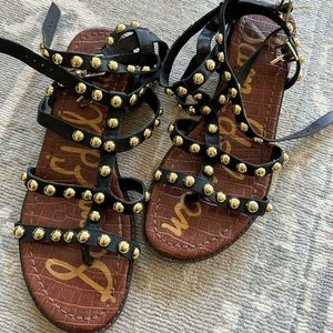 Studded Black & Gold Gladiator Sandals
